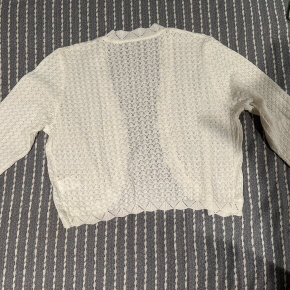 Jokelamb White Pointelle Merino Wool Blend Open Cardigan - Size M - Picture 4 of 4